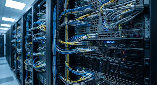 Network equipment and cabling in a server rack